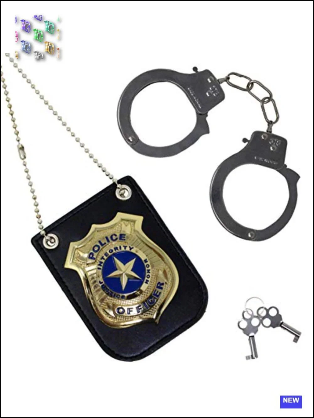 Police Costume Accessories Set - Handcuffs, Keys, Badge - Kids Role Play